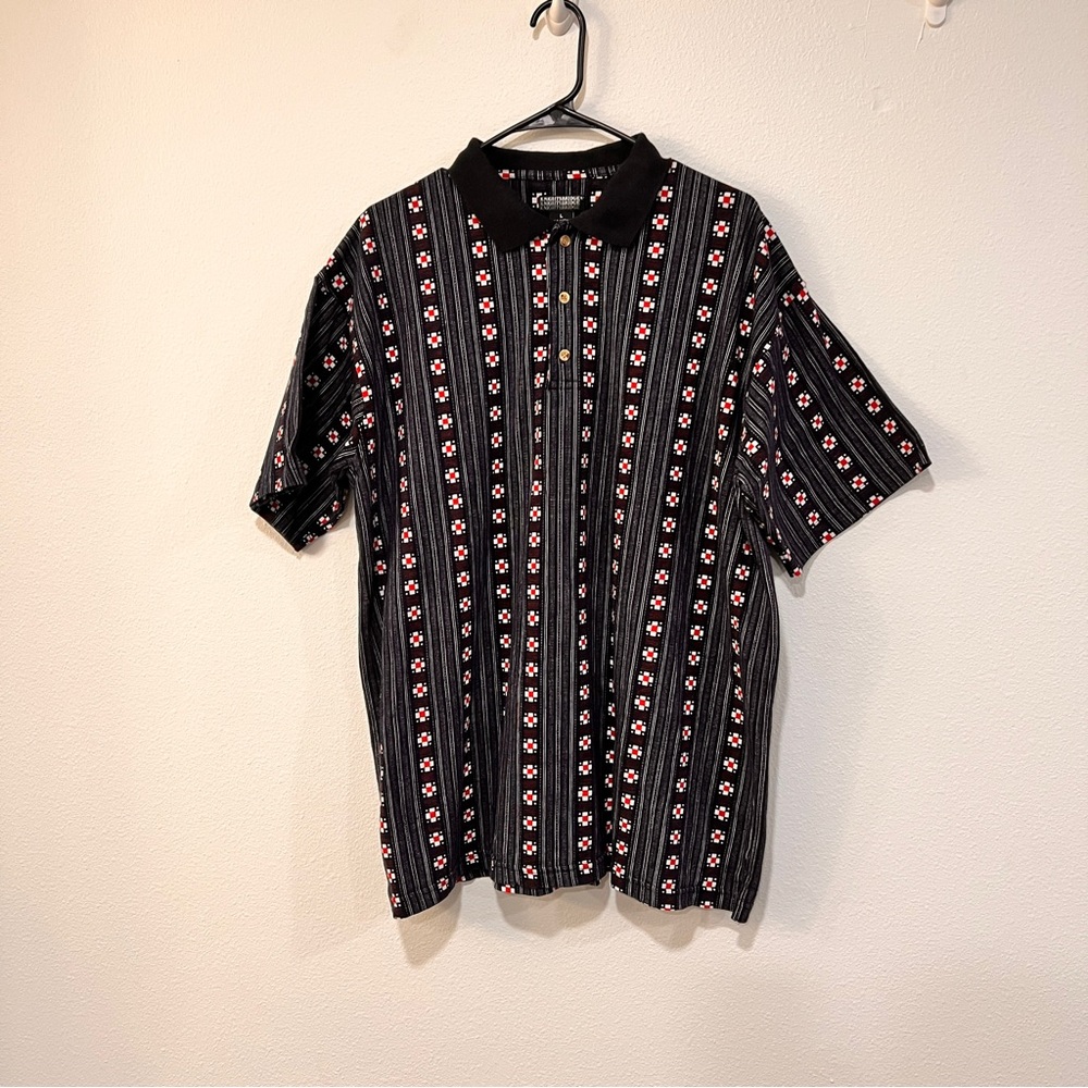 Vintage Knightsbridge Dark Blue Patterned Polo Size L